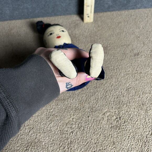 Vintage Mid Century Dolls Asian Chinese Boy And Girl Cloth Fabric Handmade Dolls - Picture 7 of 8
